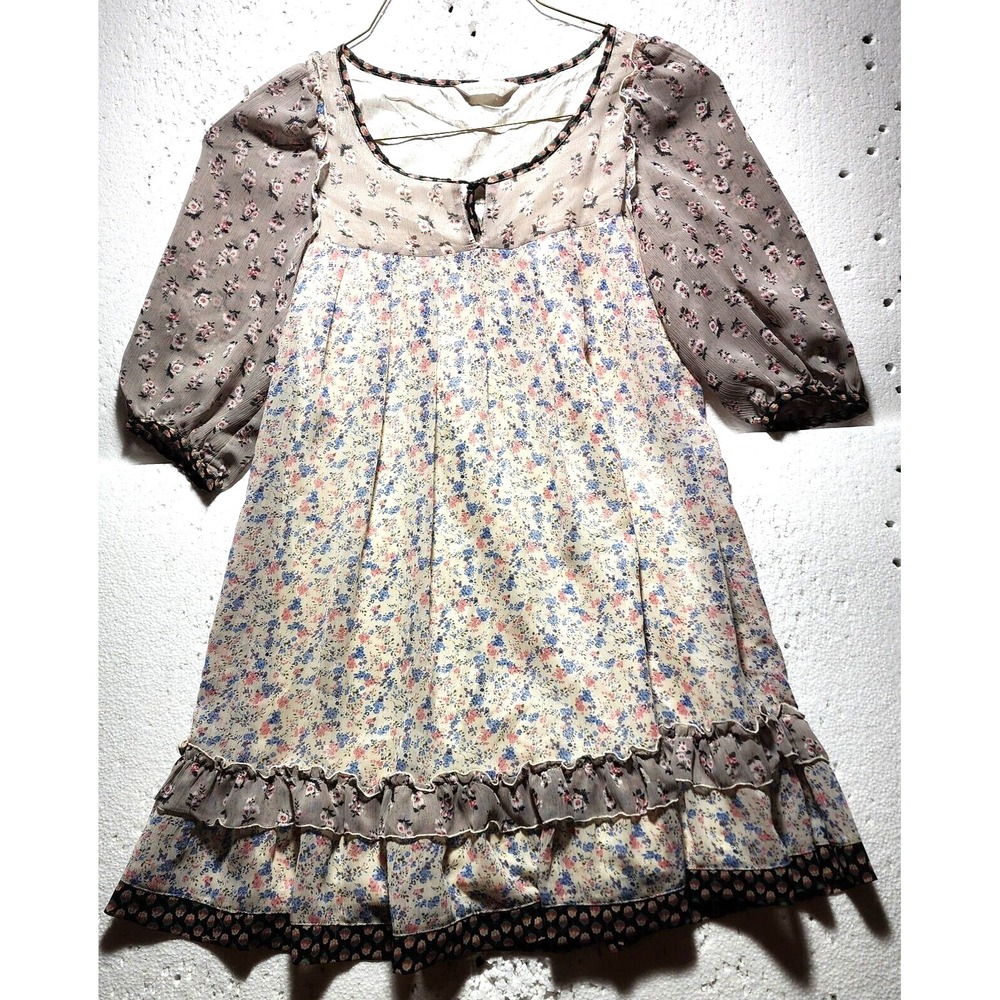 Olive Des Olive Top Womens Beige Floral  Ruffled Sleeve Hem Unknown Size